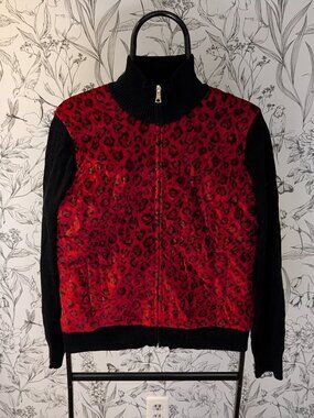 EP Pro Red Leopard Print with Sweater Sleeves Zip-Up Jacket | Size M